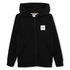 Hooded jogging cardigan in brushed fleece. Zipper closure with side pockets. BOSS woven label on chest.