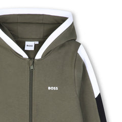 BOSS KIDS Hooded Cardigan with Jogging Bottoms Olive