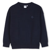 Knit sweater with fancy stitch patterns. Double B rubber badge on the chest. Raiser BOSS. Navy 100% Cotton