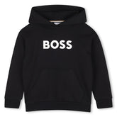 Hooded sweatshirt in fleece, cotton, polyester. Large BOSS logo centered on chest. Front pocket. LOOSE FIT. Black