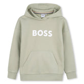 Hooded sweatshirt in fleece, cotton, polyester. Large BOSS logo centered on chest. Front pocket. LOOSE FIT. Elm