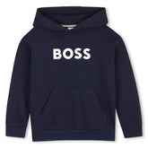 Hooded sweatshirt in fleece, cotton, polyester. Large BOSS logo centered on chest. Front pocket. LOOSE FIT. Navy