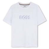 Short-sleeved jersey T-shirt, cotton, large BOSS logo centered on chest. White