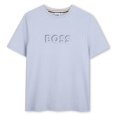 Short-sleeved jersey T-shirt, cotton, large BOSS logo centered on chest. Pale Blue