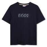 Short-sleeved jersey T-shirt, cotton, large BOSS logo centered on chest. Navy