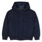 Hooded oxford jacket. Zip closure. Flap pocket and side pockets. BOSS logo on the chest. Navy