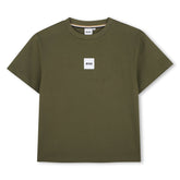 Short-sleeved jersey T-shirt, cotton. Woven label centered on the chest. LOOSE FIT. Olive Night