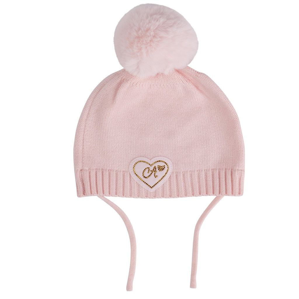 LITTLE A Bear Knitted Pom Hat Pink LITTLE A Bear Knitted Pom Hat Pink