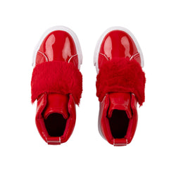 LITTLE A Faux Fur Strap High Top Red