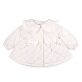 LITTLE A Cutie Frutti. The Penelope quilted jacket featurestwo beautiful applique bows, a pretty frilled collar and button up style.