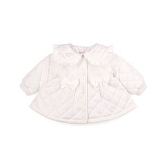 LITTLE A Cutie Frutti. The Penelope quilted jacket featurestwo beautiful applique bows, a pretty frilled collar and button up style.