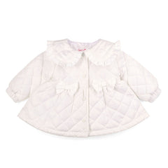 LITTLE A Cutie Frutti. The Penelope quilted jacket featurestwo beautiful applique bows, a pretty frilled collar and button up style.