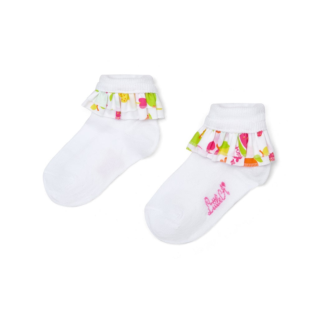 Little A Poppy Fruit Print Frill Ankle Socks