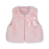 LITTLE A by ADee Little Bloom theme. The Dani gilet features ultra-soft faux fur, a cosy sleeveless design, and a sweet bow detail at the front. Pale Pink