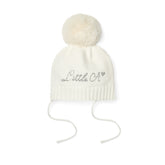 Little A by ADee Little Bloom Collection. The Diamond hat features a knitted design with a soft ribbed finish and a fluffy pom pom on top. Finished with tie fastenings for a snug and secure fit. Snow White