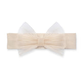 Little A by ADee Little Locket theme. The Elena headband features a soft stretch band with a delicate tulle bow. A sweet finishing touch for any little outfit. Stone Beige