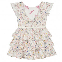 LELLI KELLY Aria Printed Ruffle Dress—a delightful blend of floral prints and elegant ruffles that captures attention and turns heads wherever she goes. Logo on waistband.