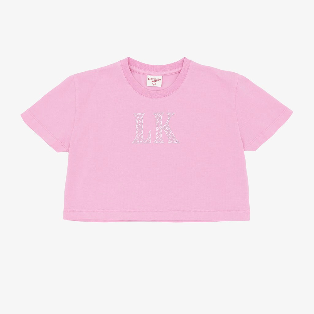 LELLI KELLY Alex pink top featuring a dazzling diamante logo paired with Ada pink leggings also with the eye-catching logo detail to match that adds instant sparkle.