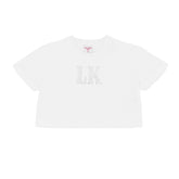 LELLI KELLY Alex white top featuring a dazzling eye-catching diamante logo t-shirt that adds instant sparkle. Crafted for comfort and style.