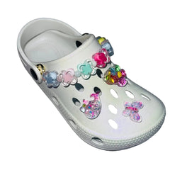 LELLI KELLY Melody Sandals in white, beautifully adorned with sparkling gems. Charming cloggs