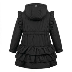 LELLI KELLY BTS Bella Hooded Frill Coat with heart charm zip. Black