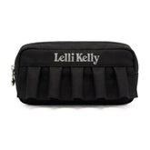 Black pencil case with ruffled bottom and 'Lelli Kelly' branding.