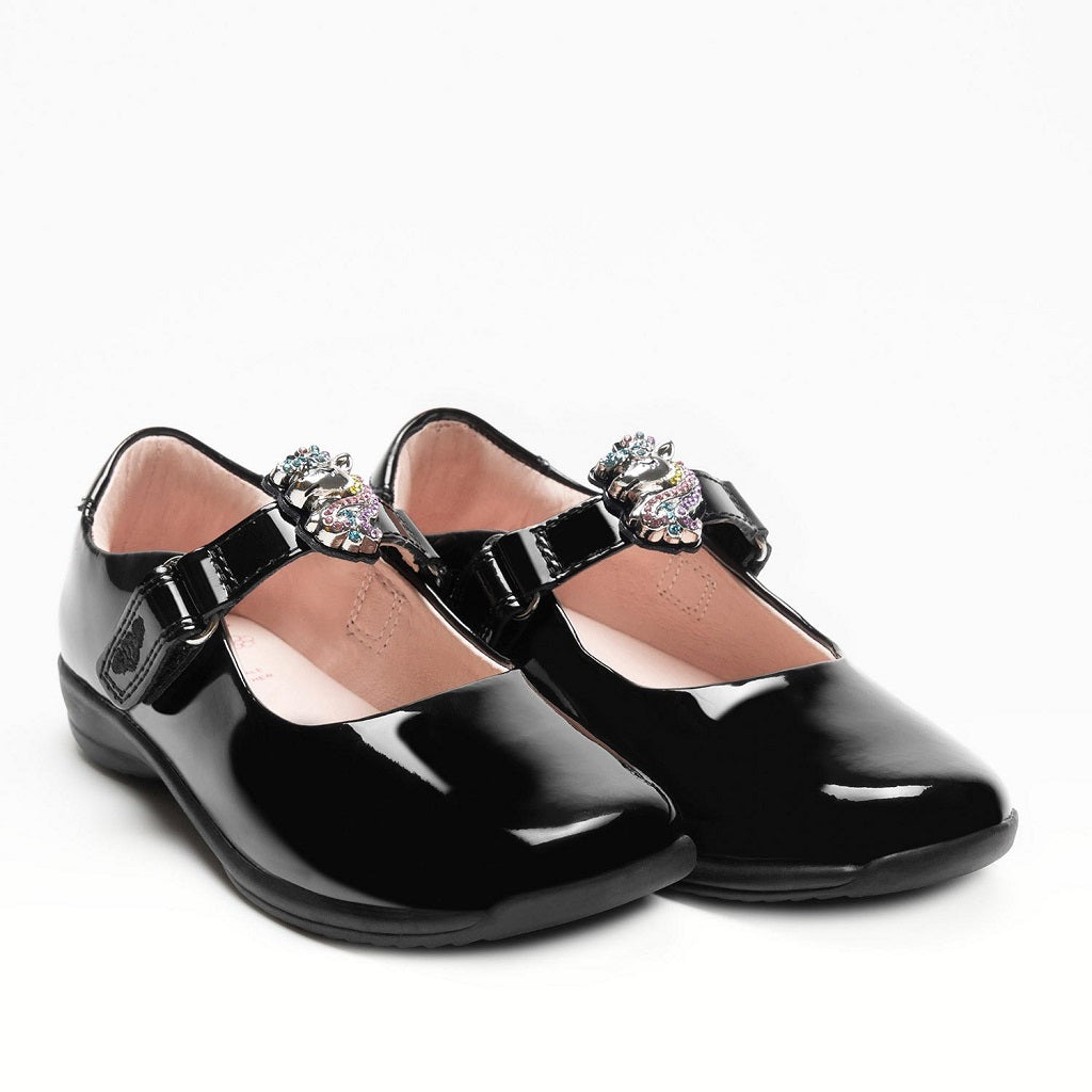 LELLI KELLY Bianca Unicorn Black Patent Shoes with interchangeable straps.