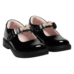 LELLI KELLY Taylor shoes in classic black patent leather, featuring charming diamante dog straps that add a playful touch. The interchangeable straps