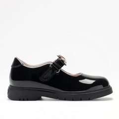 LELLI KELLY Taylor shoes in classic black patent leather, featuring charming diamante dog straps that add a playful touch. The interchangeable straps