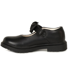 LELLI KELLY New Style Maisie Black Leather Shoes. A large black material fixed bow sits on the adjustable strap and the sole is chunkier