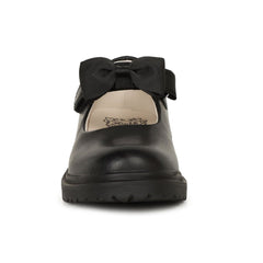 LELLI KELLY New Style Maisie Black Leather Shoes. A large black material fixed bow sits on the adjustable strap and the sole is chunkier