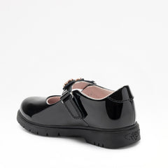 LELLI KELLY Taylor shoes in classic black patent leather, featuring charming diamante dog straps that add a playful touch. The interchangeable straps