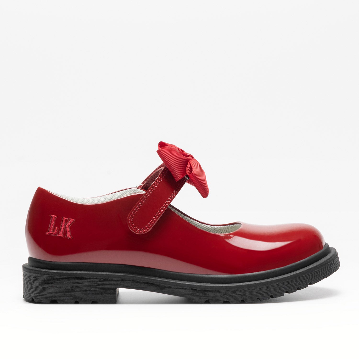 LELLI KELLY Miss LK Mia red patent leather shoes with a removeable bow and chunky sole, leather lining and insole.