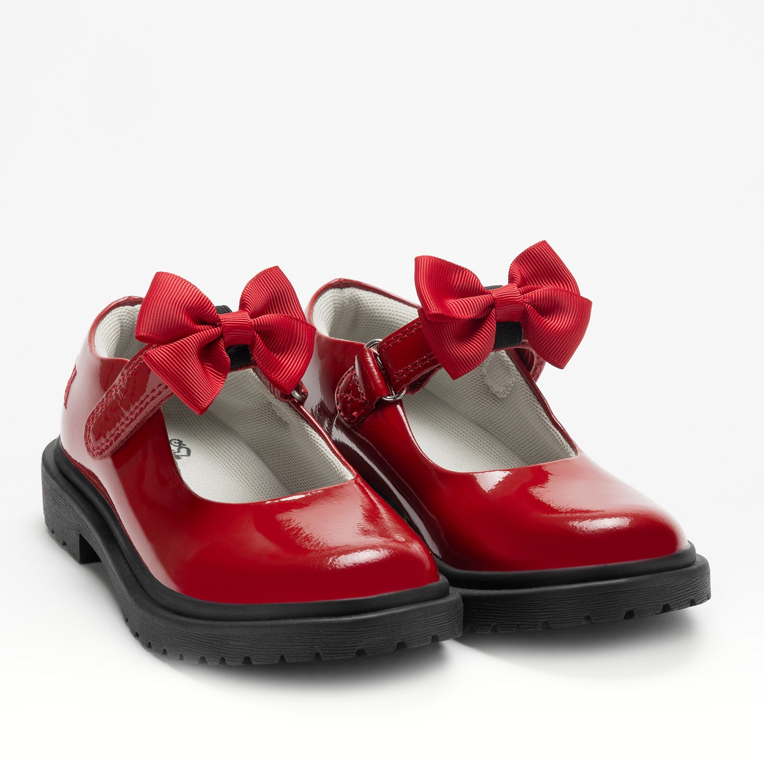 LELLI KELLY Miss LK Mia red patent leather shoes with a removeable bow and chunky sole, leather lining and insole.