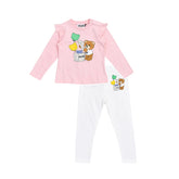 Moschino long sleeved top with teddy bear print with balloons on the front, long sleeves, press-stud fastening on the shoulders, ruched armholes.
