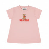 MOSCHINO Baby Pink Dress with Heart & Teddy Bear Logo A charming pink dress for baby girls, featuring the iconic MOSCHINO heart and teddy bear logo.