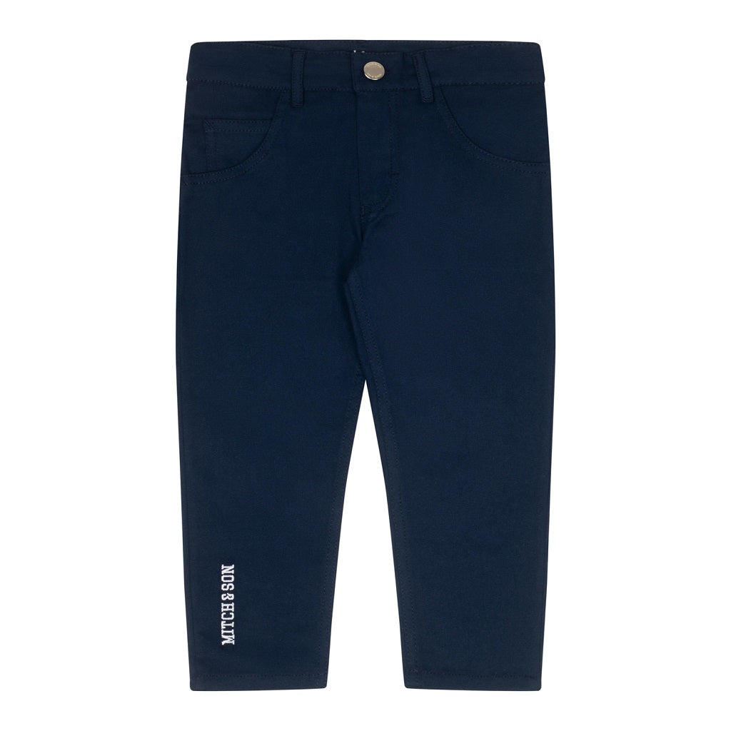 MITCH & SON Dark Navy Twill trousers with embroidered logo on leg finished with rubber logo badge on pocket 