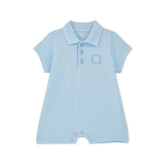 MITCH & SON Mini The Nash polo romper features a classic polo style collar with a logo badge on the front. Sky Blue