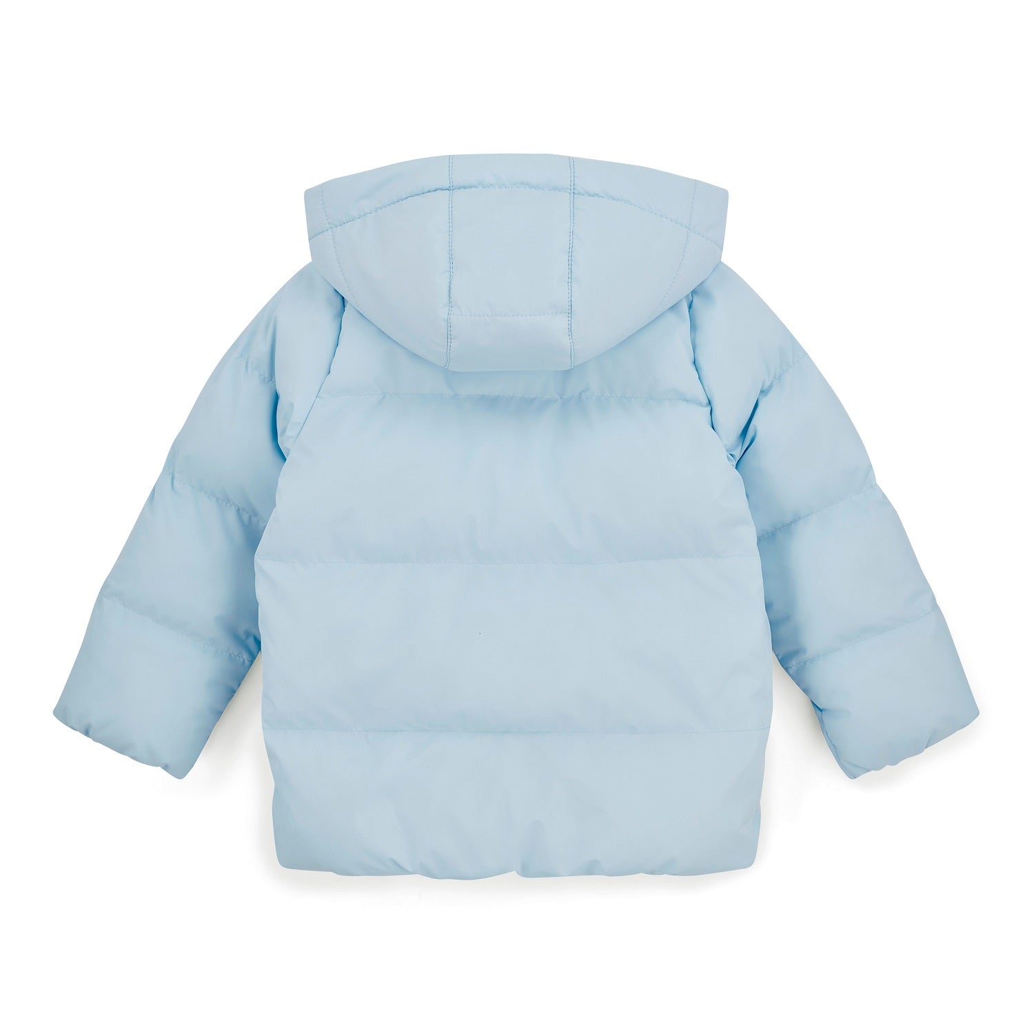 MITCH & SON Classic Collection. The Steven padded jacket with hood and two pockets at the front, with a white panel design across the front. Finished with a front zip fastening, branded puller, and signature logo print. Sky Blue