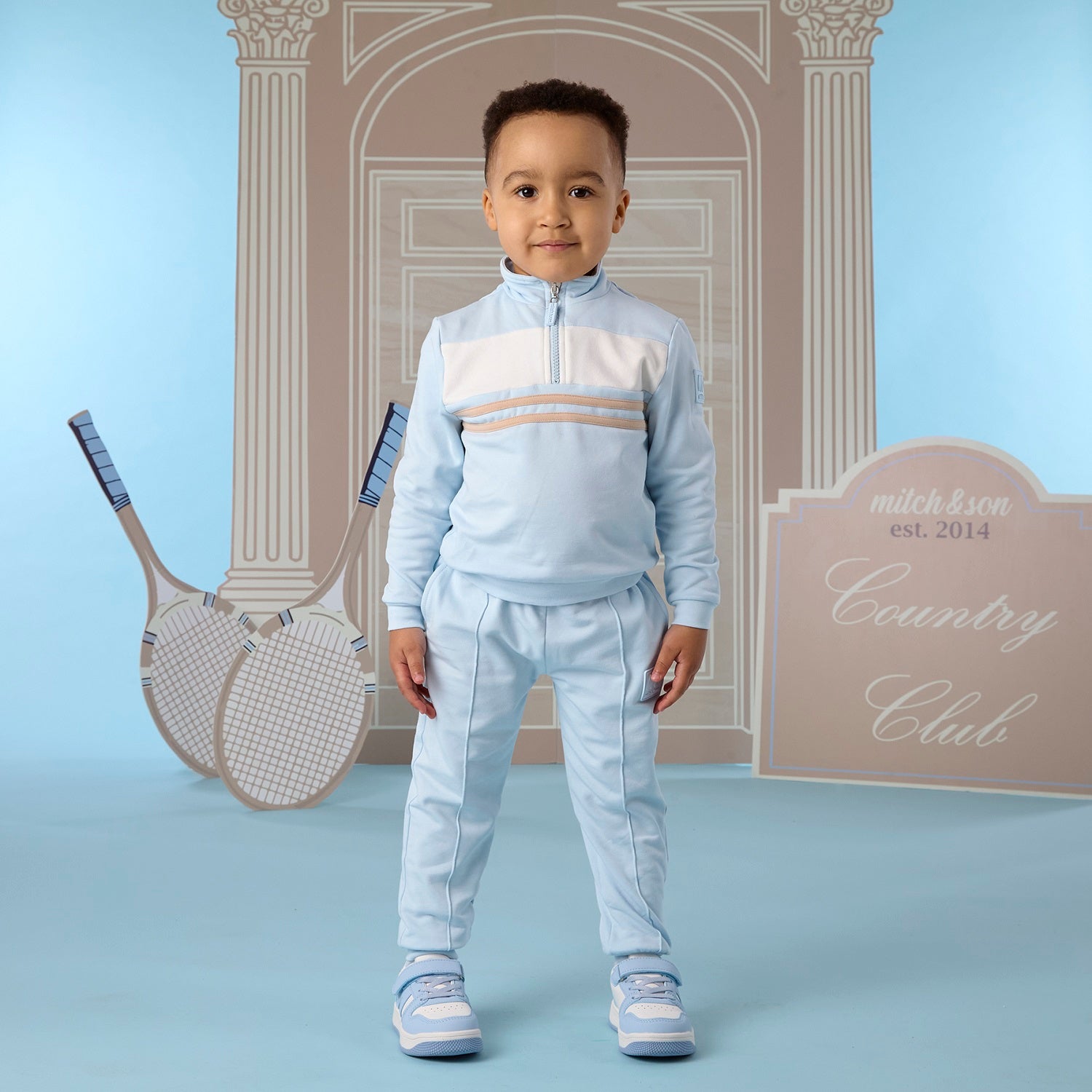 MITCH & SON Classic Collection. The Samson tracksuit features a sleek colour block design with a 1/4 zip top and coordinating joggers.