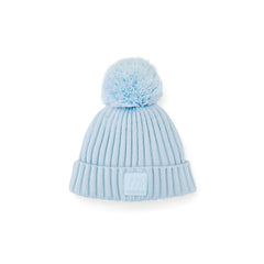 MITCH & SON Classic Collection. The Sterling hat features a ribbed knit design and soft detachable pom pom detail. Finished with logo branding for a cosy, everyday accessory. Sky Blue.