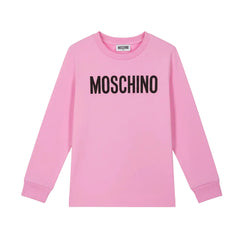 Moschino long sleeve top for young kids. Made from soft cotton jersey. Featuring the Moschino logo print on the front, ribbed neckline. Begonia Pink