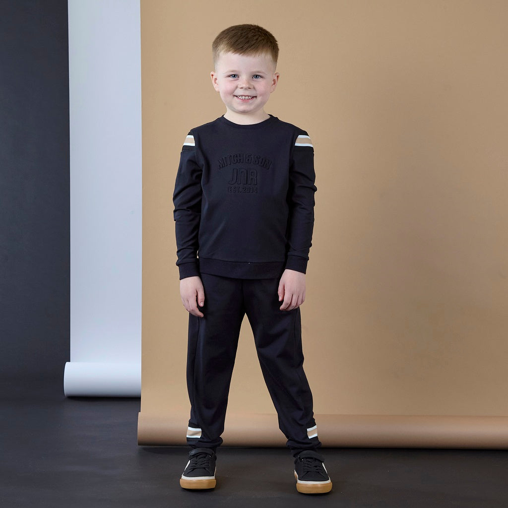 MITCH & SON Boys Embossed Crew Neck Tracksuit Black MITCH & SON Boys Embossed Crew Neck Tracksuit Black