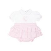 Sweet pale pink dress and pants set with adorable heart details from PASTELS & Co. Perfect for baby girls and adds a touch of charm.