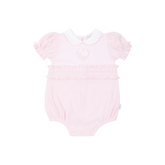 Pastels & Co Hattie romper in soft pale pink with an adorable love heart design. Perfect for little ones who love sweet, charming styles.