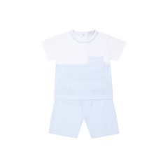 The Pastels & Co Henry set combines a pale blue t-shirt and shorts in one coordinated outfit. Perfect for baby boys comfort and style.