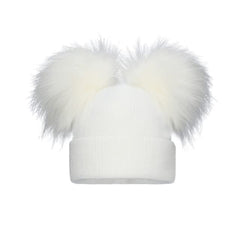 Pom Pom Envy Baby Knit Double Hat White