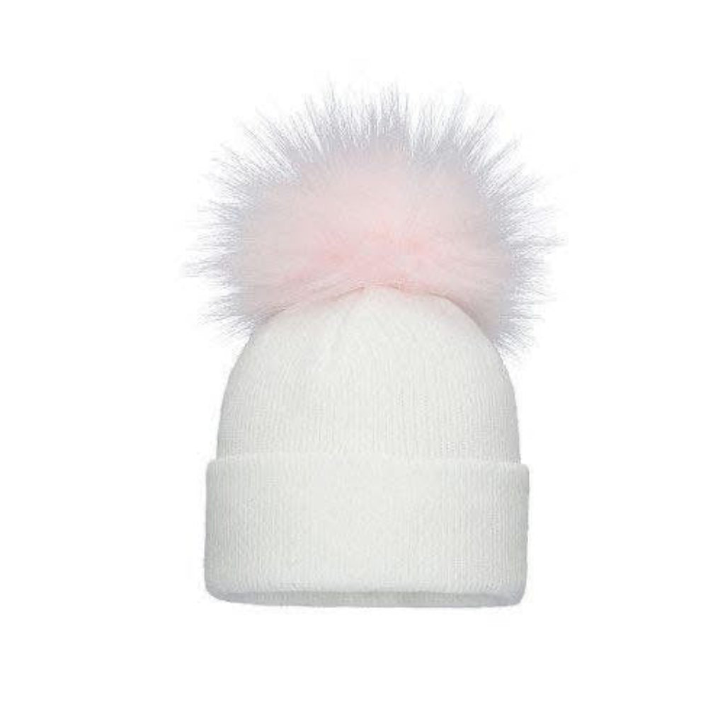 Pom Pom Envy Baby Knit Single Hat White Pink
