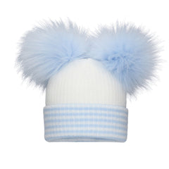 Pom Pom Envy Baby Stripe Double Hat White Blue