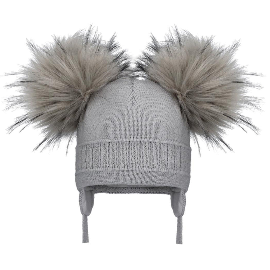 Pom Pom Envy Double Cable Hat Grey